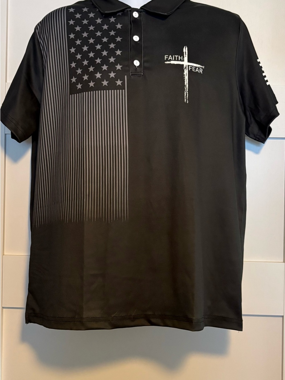 Black Men’s Polo with Flag & Cross Graphic